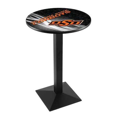 Holland Bar Stool Co 42" Blk Wrinkle Oklahoma State Pub Table, 36" dia. Top L217B4236OKStUn-D2